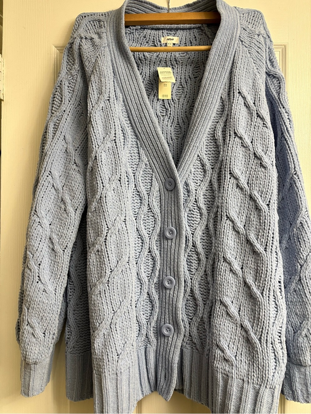 aerie Monaco Blue Oversized Cable Knit Cardigan
